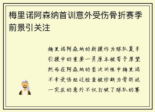 梅里诺阿森纳首训意外受伤骨折赛季前景引关注